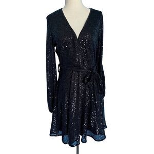 NWT BARDOT Black Sequined Short LBD Dress Cross-Front US 4 EU 36 RTL $159.00